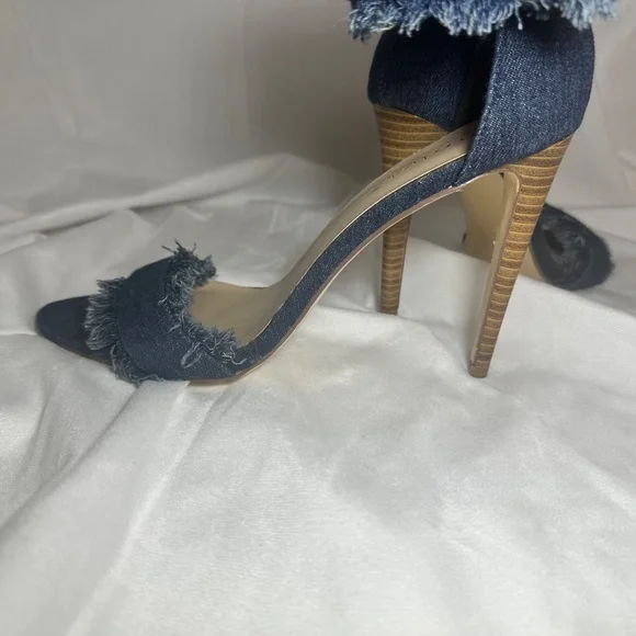 Retro Sexy Denim Fringe High Stiletto Heels Open Pointed Toe Sandals Sz 11 - Picture 11 of 12